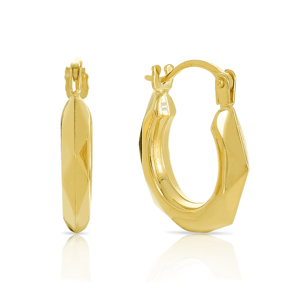Diamond Cut Hoop Earrings in 9ct Yellow Gold - Wallace Bishop
