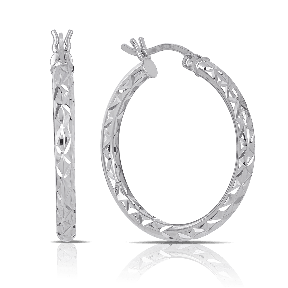 Diamond Cut Hoop Earrings in Sterling Silver - Wallace Bishop