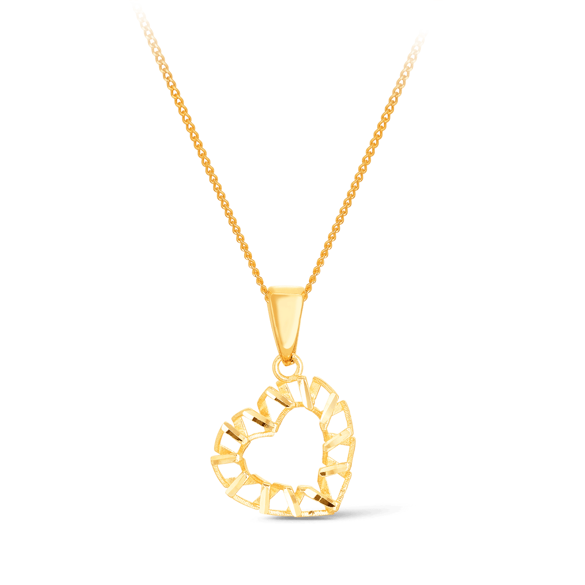 Diamond Cut Open Heart Shape Pendant in 9ct Yellow Gold