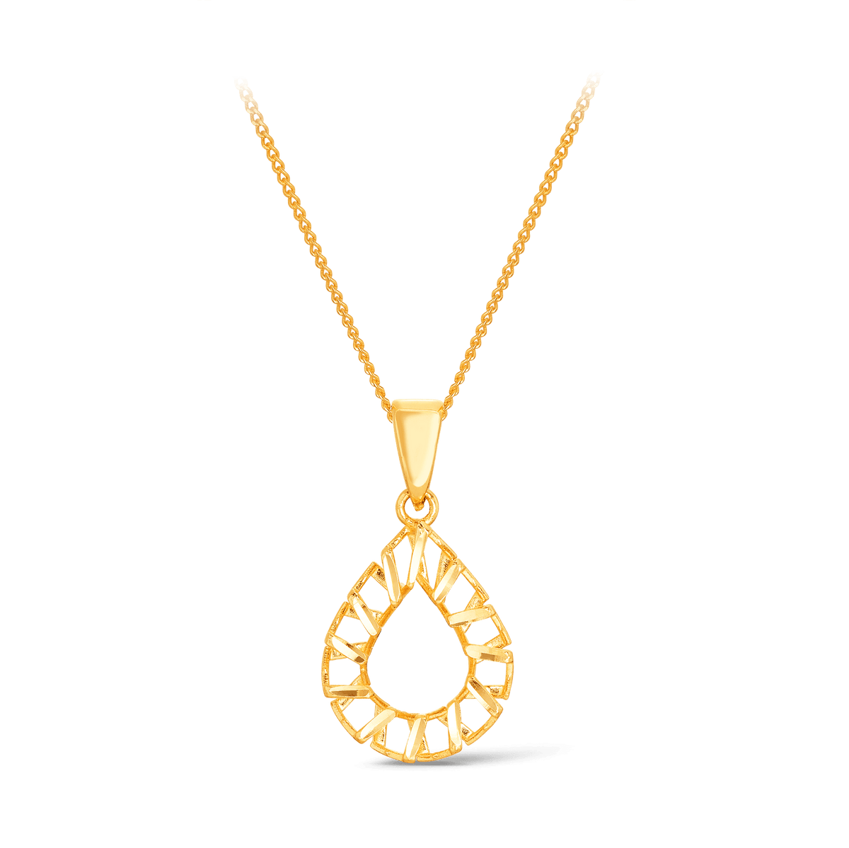 Diamond Cut Open Pear Shape Pendant in 9ct Yellow Gold - Wallace Bishop