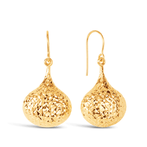 Diamond Cut Pear Drop Earrings in 9ct Yellow Gold - Wallace Bishop