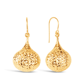 Diamond Cut Pear Drop Earrings in 9ct Yellow Gold - Wallace Bishop