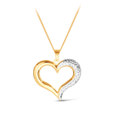 Diamond Cut Rhodium Plate Open Heart Pendant in 9ct Yellow Gold - Wallace Bishop
