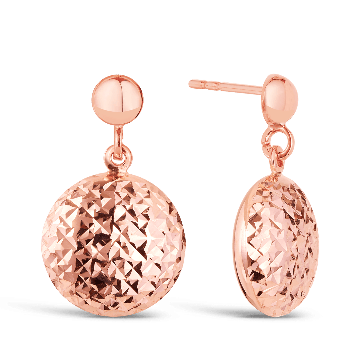 Diamond Cut Round Drop Earrings in 9ct Rose Gold - Wallace Bishop