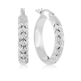 Diamond Cut Round Hoop Earrings in Sterling Silver - Wallace Bishop