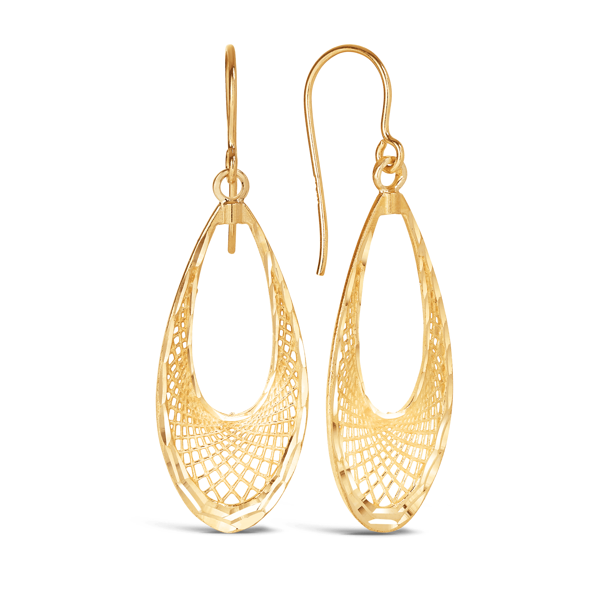 Diamond Cut Tear Shape Drop Earrings in 9ct Yellow Gold - Wallace Bishop