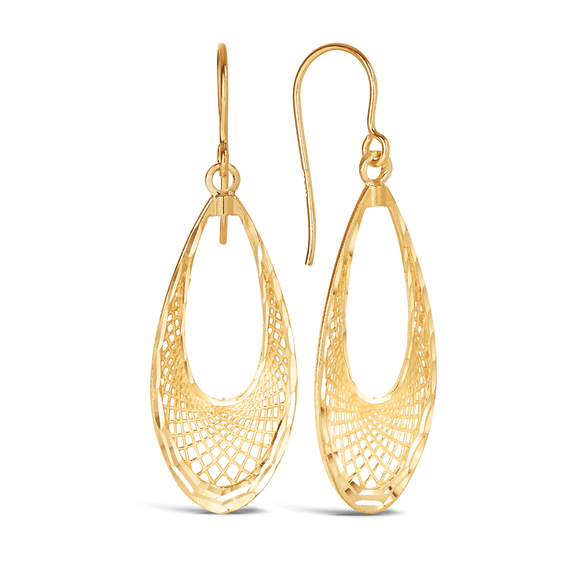 Diamond Cut Tear Shape Drop Earrings in 9ct Yellow Gold - Wallace Bishop