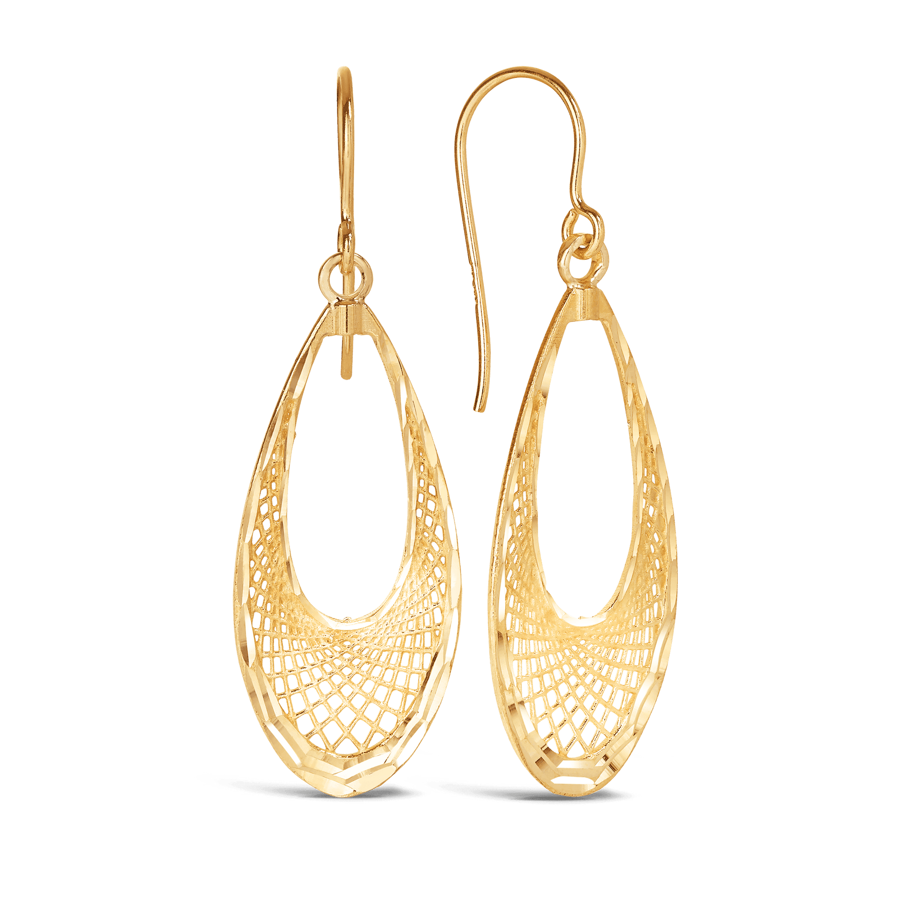 Diamond Cut Tear Shape Drop Earrings in 9ct Yellow Gold