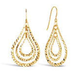Diamond Cut Triple Pear Drop Earrings in 9ct Yellow Gold - Wallace Bishop