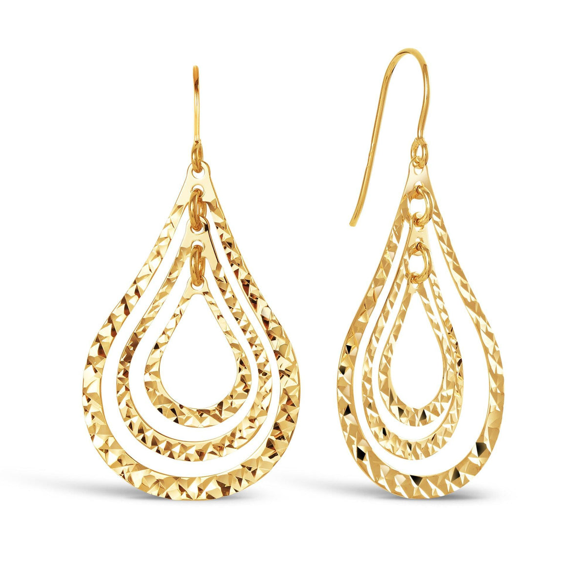 Diamond Cut Triple Pear Drop Earrings in 9ct Yellow Gold - Wallace Bishop