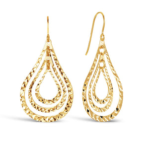 Diamond Cut Triple Pear Drop Earrings in 9ct Yellow Gold - Wallace Bishop