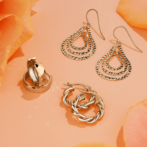 Diamond Cut Triple Pear Drop Earrings in 9ct Yellow Gold