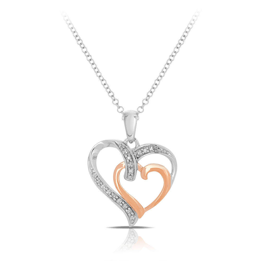 SUN Designer Signed Sterling Silver Double Heart Diamond Necklace Pendant |  eBay