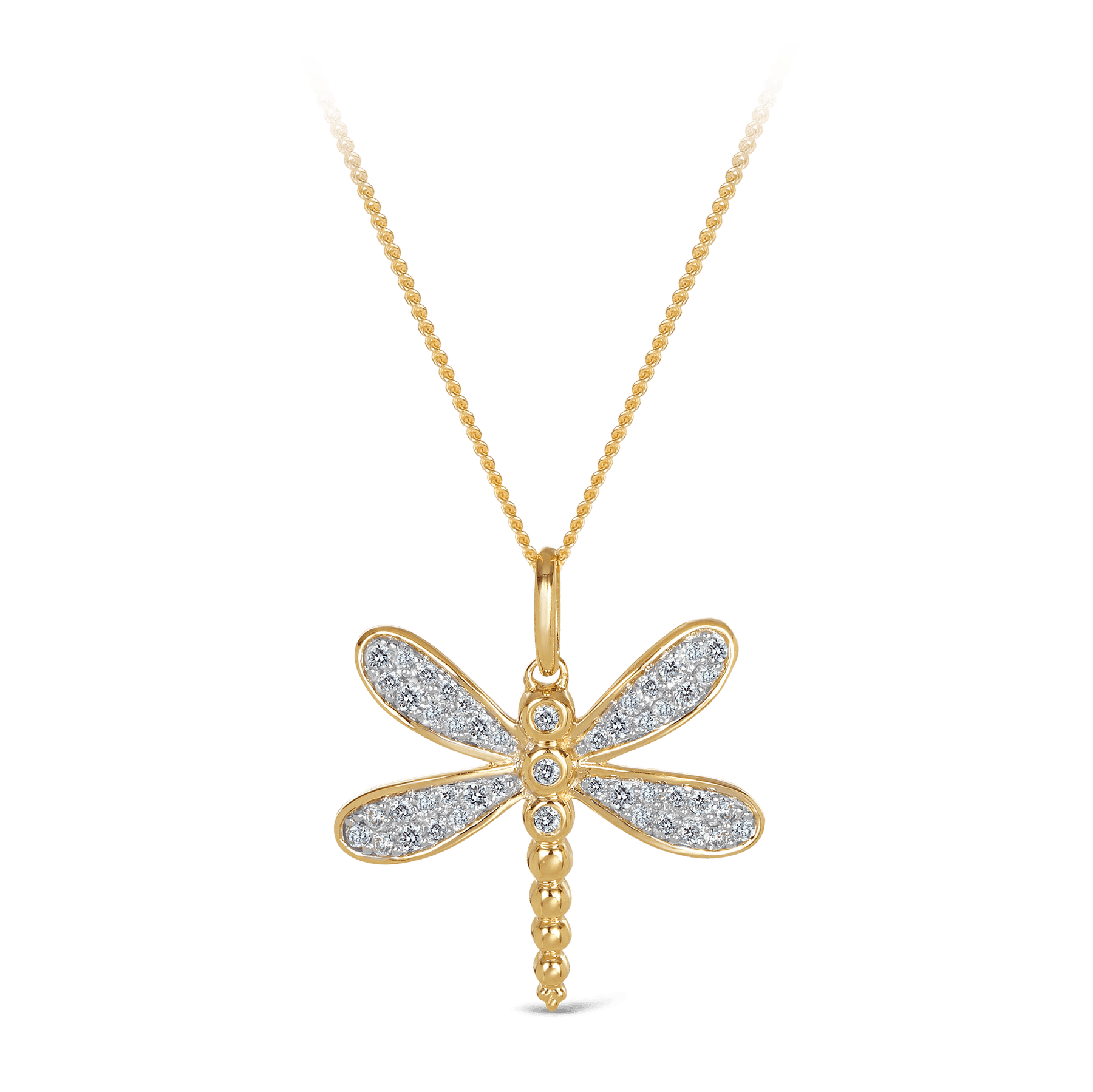 Diamond Dragonfly Pendant in 9ct Yellow Gold