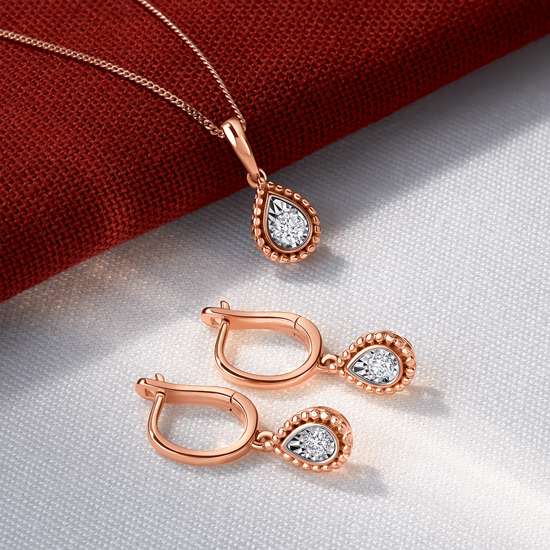 Diamond Drop Earrings in 9ct Rose Gold