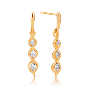 Diamond Drop Earrings in 9ct Yellow and White Gold TGW 0.12ct - Wallace Bishop