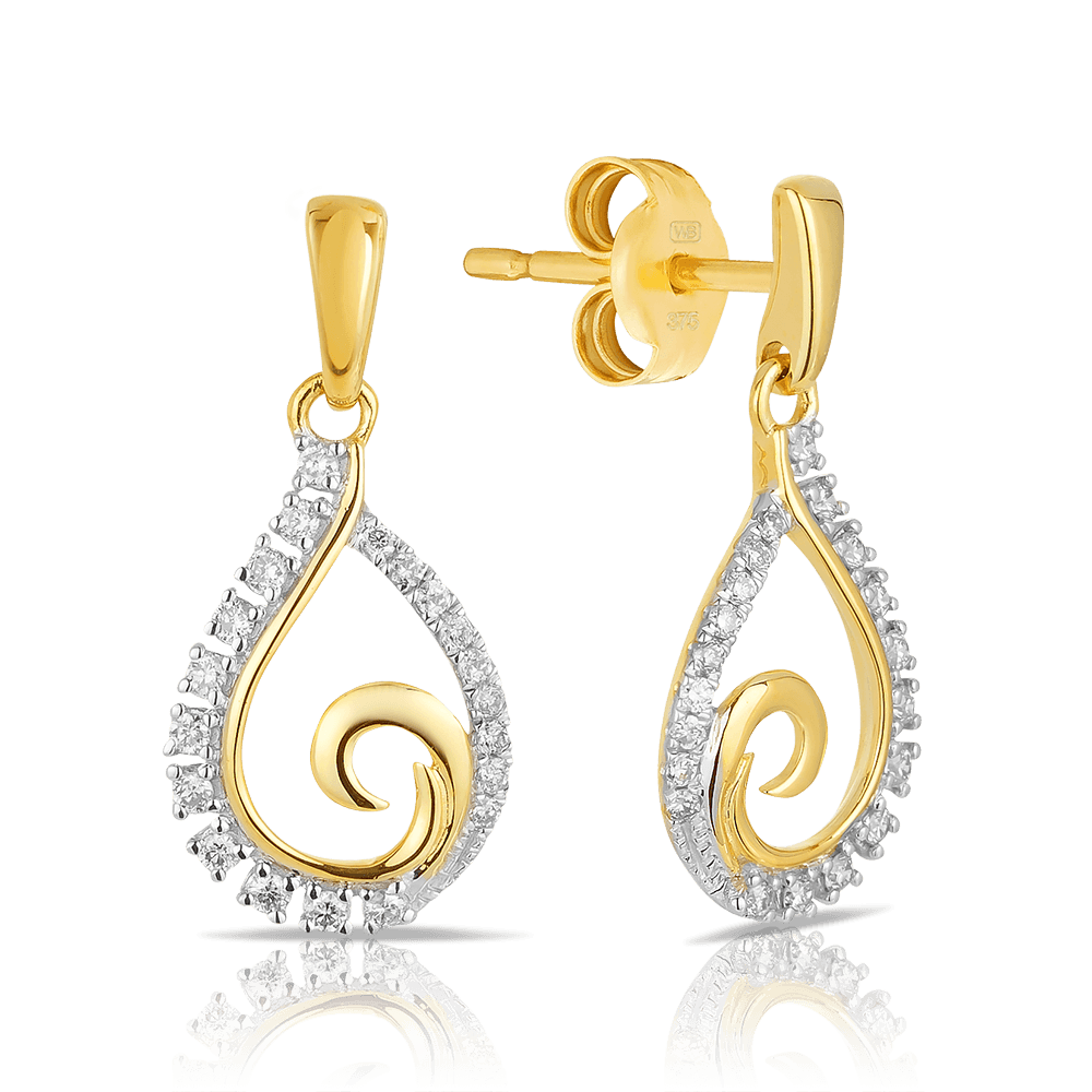Diamond Drop Earrings in 9ct Yellow & White Gold - Wallace Bishop