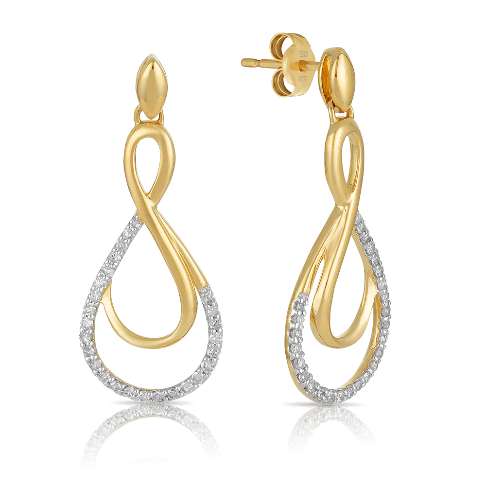 Diamond Drop Earrings in 9ct Yellow & White Gold - Wallace Bishop