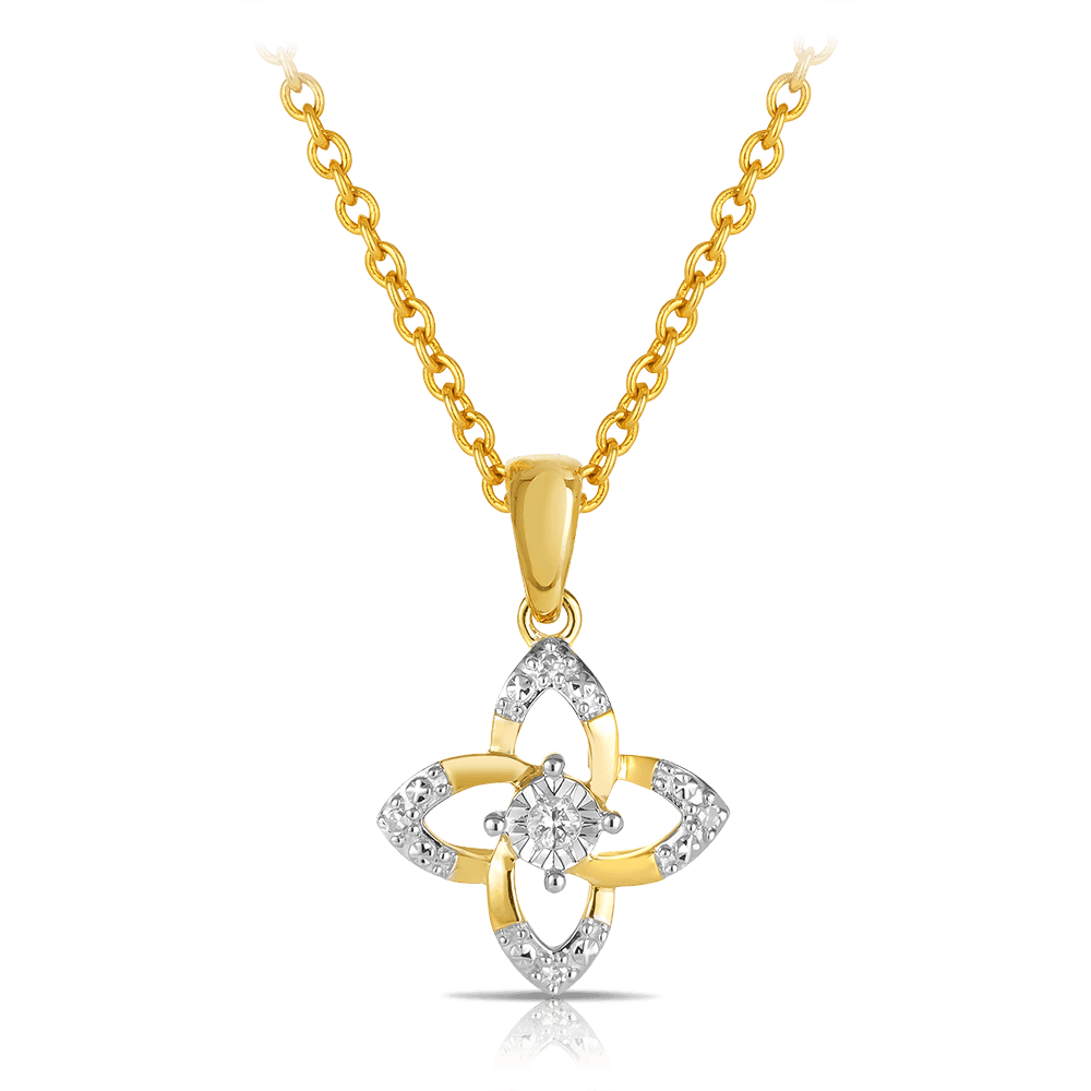 Diamond Flower Pendant in 9ct Yellow Gold TGW 0.04ct - Wallace Bishop