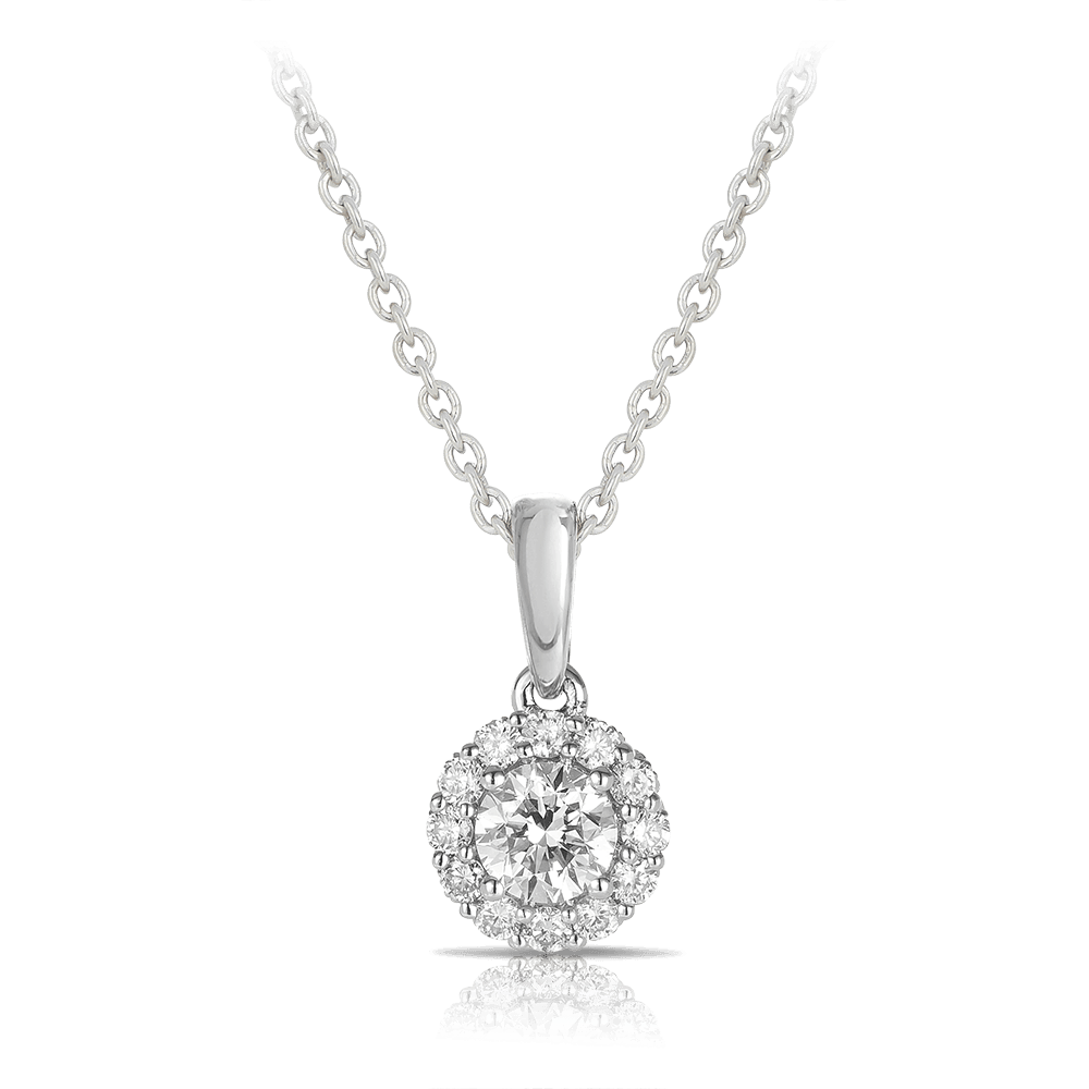 Diamond Halo Pendant in 9ct White Gold TGW 0.53ct - Wallace Bishop