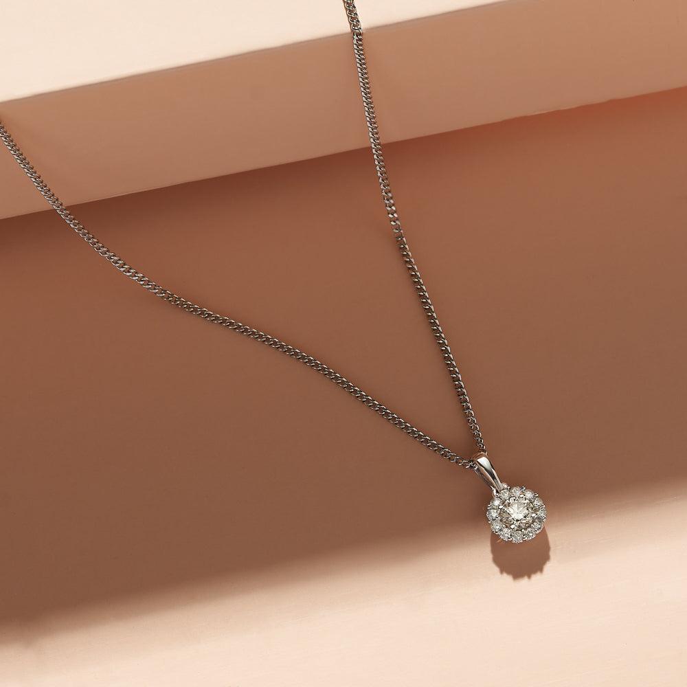 Diamond Halo Pendant in 9ct White Gold TGW 0.53ct - Wallace Bishop