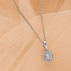 Diamond Halo Pendant in 9ct White Gold TGW 0.53ct - Wallace Bishop