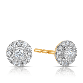 Diamond Halo Stud Earrings in 9ct Yellow and White Gold TGW 0.21ct - Wallace Bishop