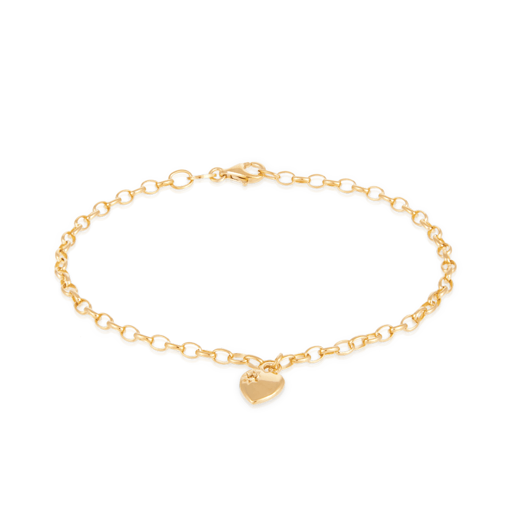 Diamond Heart Charm Belcher Bracelet set in 9ct Yellow Gold