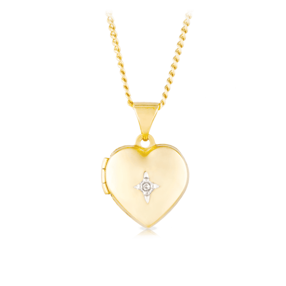 Diamond Heart Locket set in 9ct Yellow Gold - Wallace Bishop