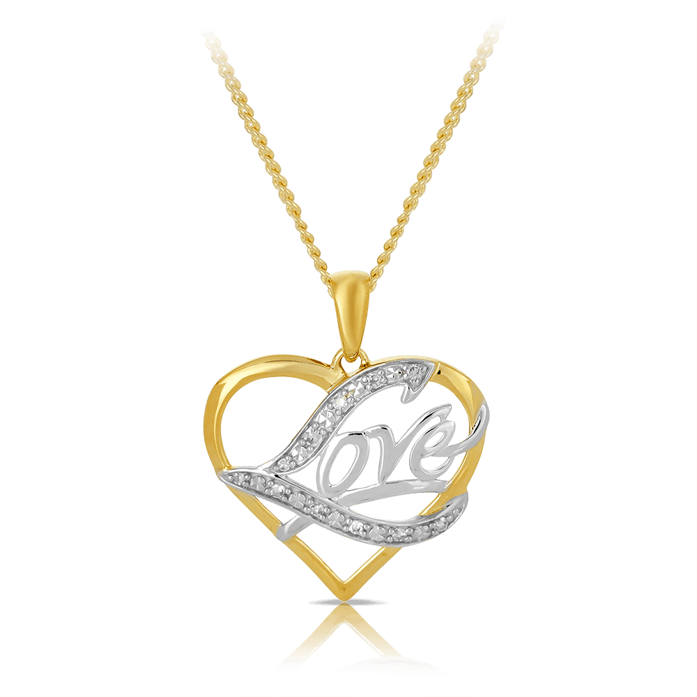Diamond Heart 'Love' Necklace set in 9ct Yellow Gold - Wallace Bishop