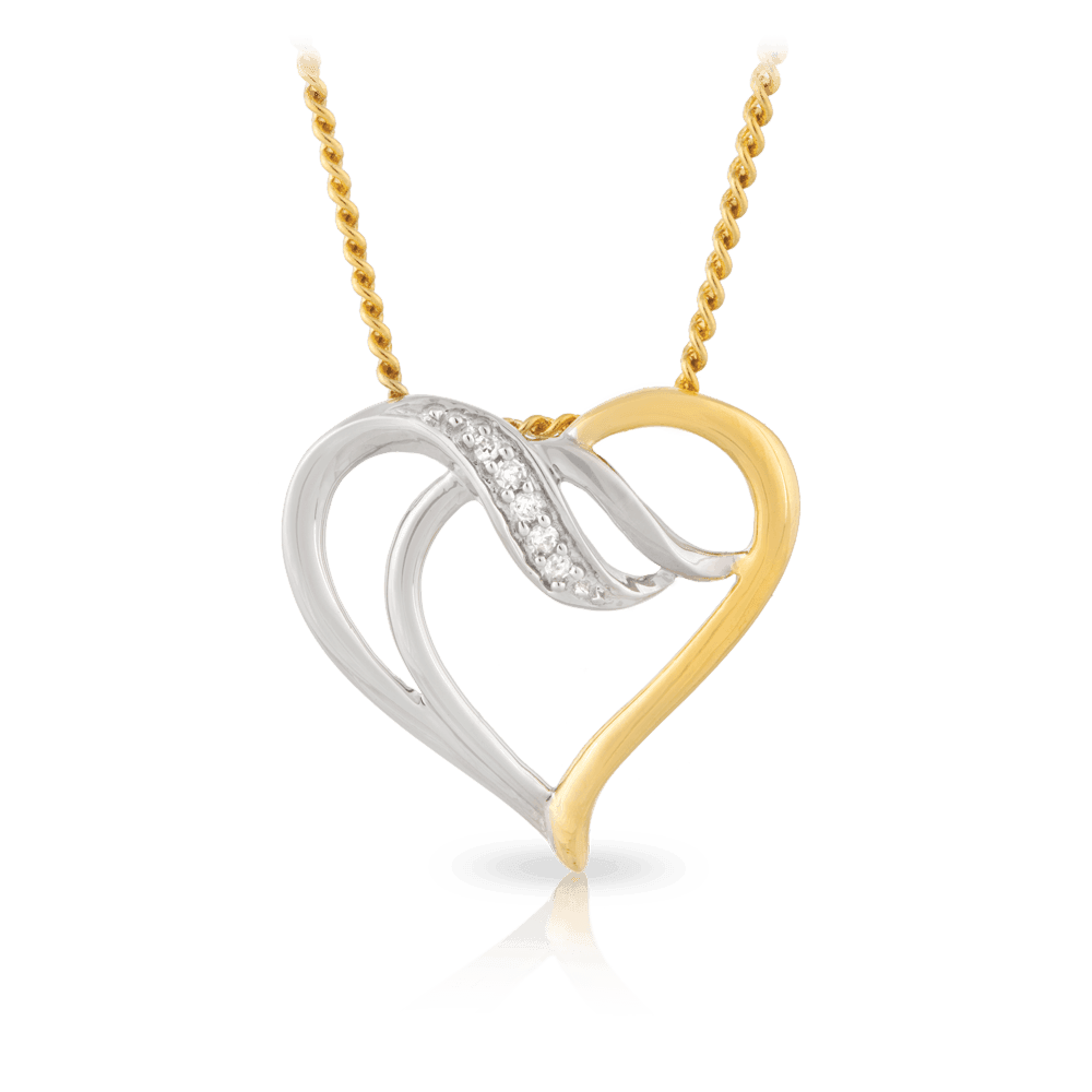 Diamond Heart Pendant in 9ct Yellow & White Gold - Wallace Bishop