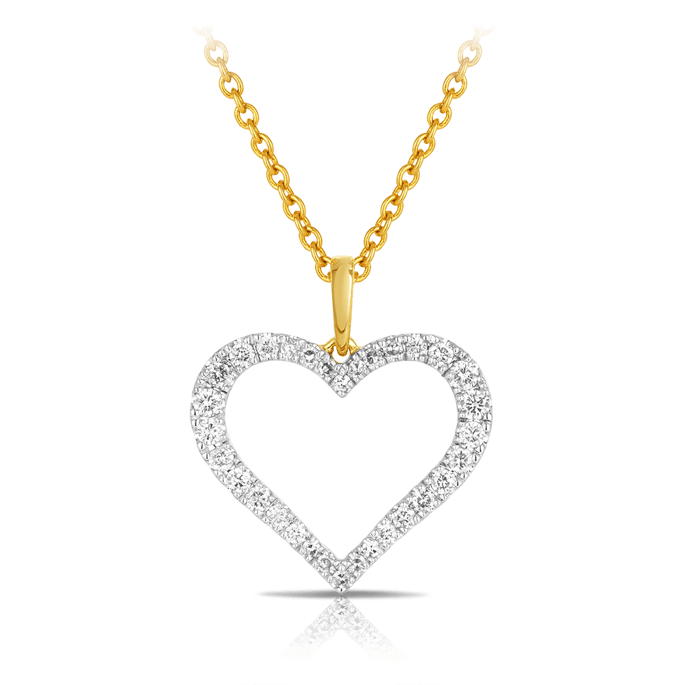 Diamond Heart Pendant in 9ct Yellow Gold TGW 0.40ct - Wallace Bishop