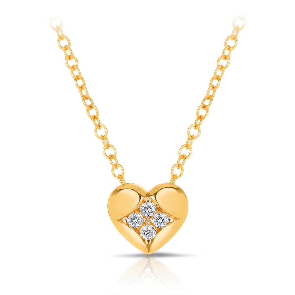 Diamond Heart Shape Hollow Pendant in 9ct Yellow Gold