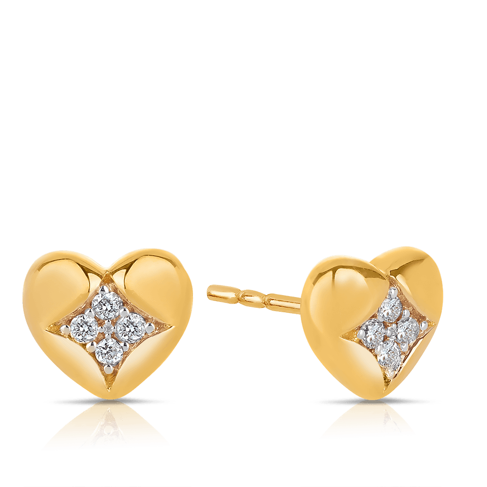 Diamond Heart Shape Stud Earrings in 9ct Yellow Gold - Wallace Bishop