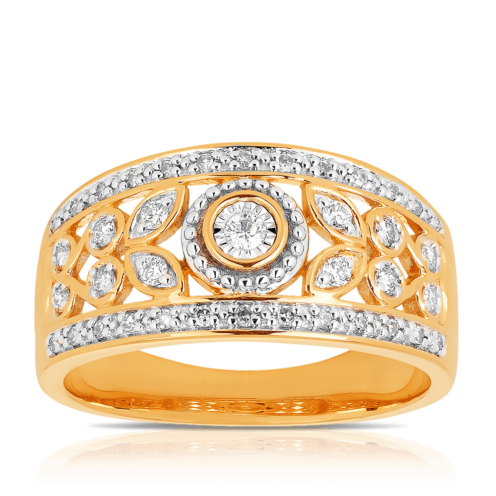 Diamond Ilussion & Claw Set Dress Ring in 9ct Yellow and White Gold TDW 0.25 ct - Wallace Bishop