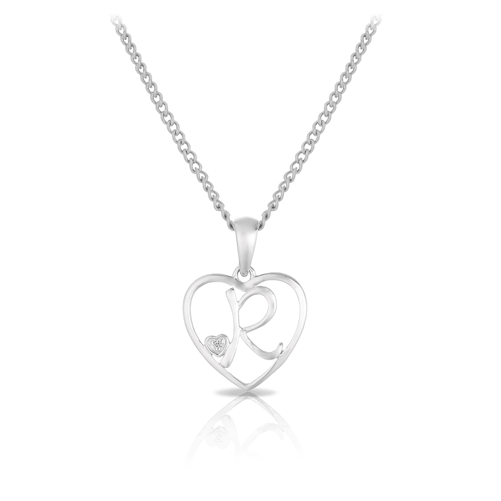 Diamond Initial Heart Pendant in Sterling Silver