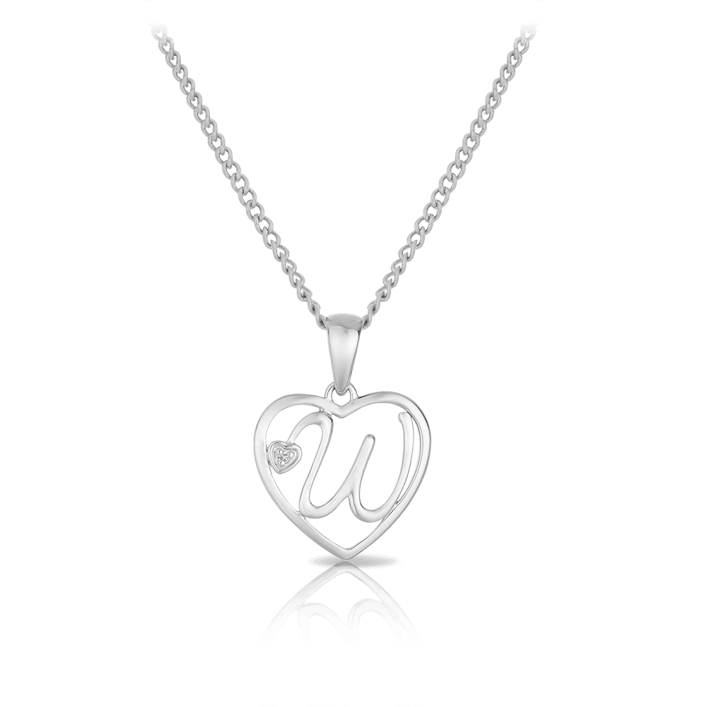 Diamond Initial Heart Pendant in Sterling Silver - Wallace Bishop