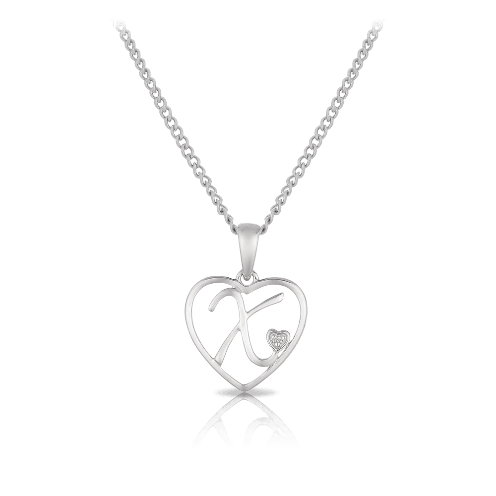 Diamond Initial Heart Pendant in Sterling Silver - Wallace Bishop