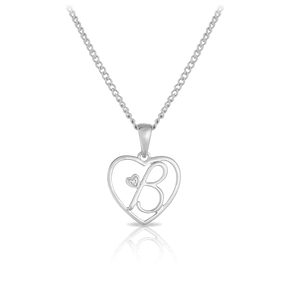 Diamond Initial Heart Pendant in Sterling Silver - Wallace Bishop