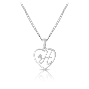 Diamond Initial Heart Pendant in Sterling Silver - Wallace Bishop