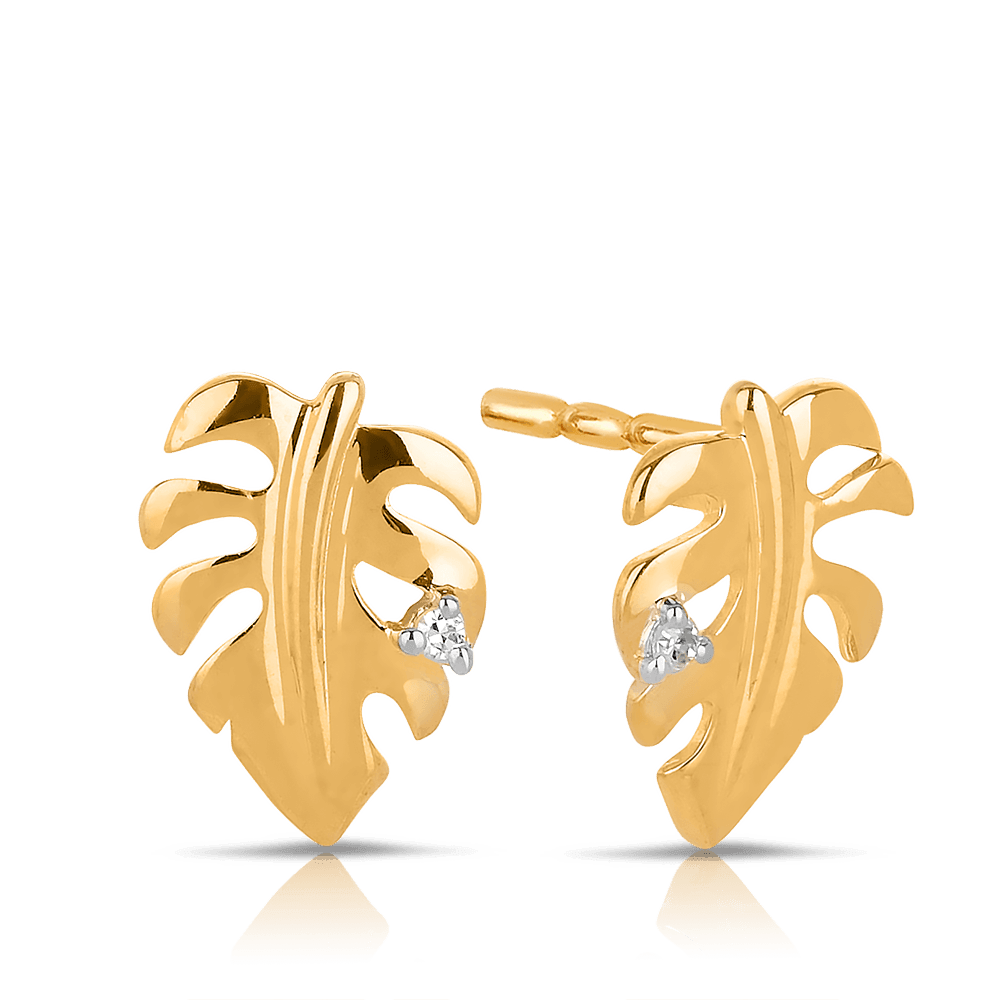 Diamond Leaf Earrings in 9ct Yellow Gold - Wallace Bishop