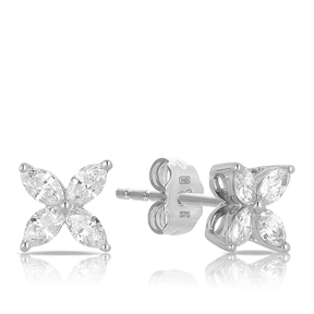 Diamond Marquise Flower Stud Earrings in 9ct White Gold - Wallace Bishop