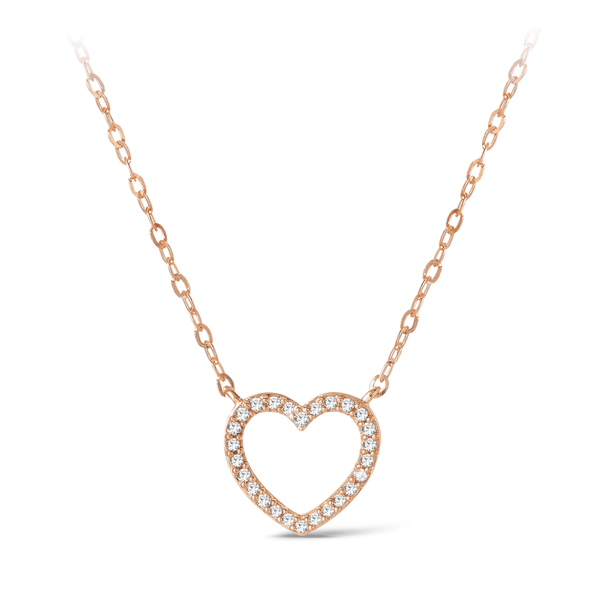Diamond Open Heart Necklace in 9ct Rose Gold