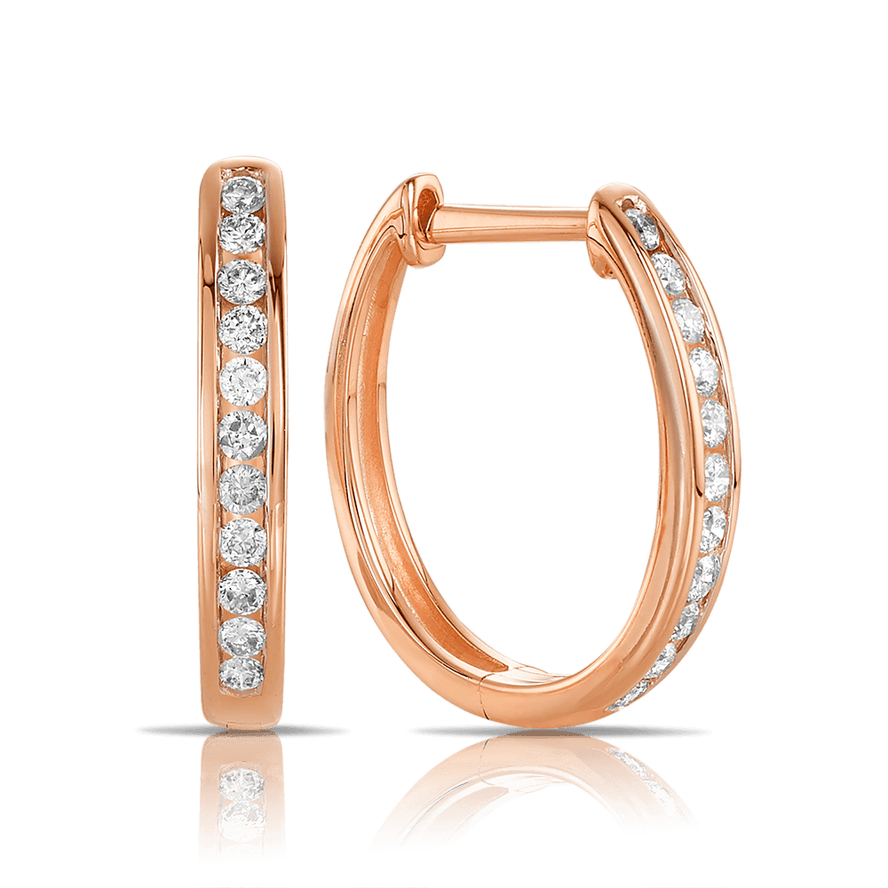 Diamond Oval Huggie Hoop Earrings in 9ct Rose Gold - Wallace Bishop