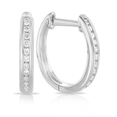 Diamond Oval Huggie Hoop Earrings in 9ct White Gold - Wallace Bishop