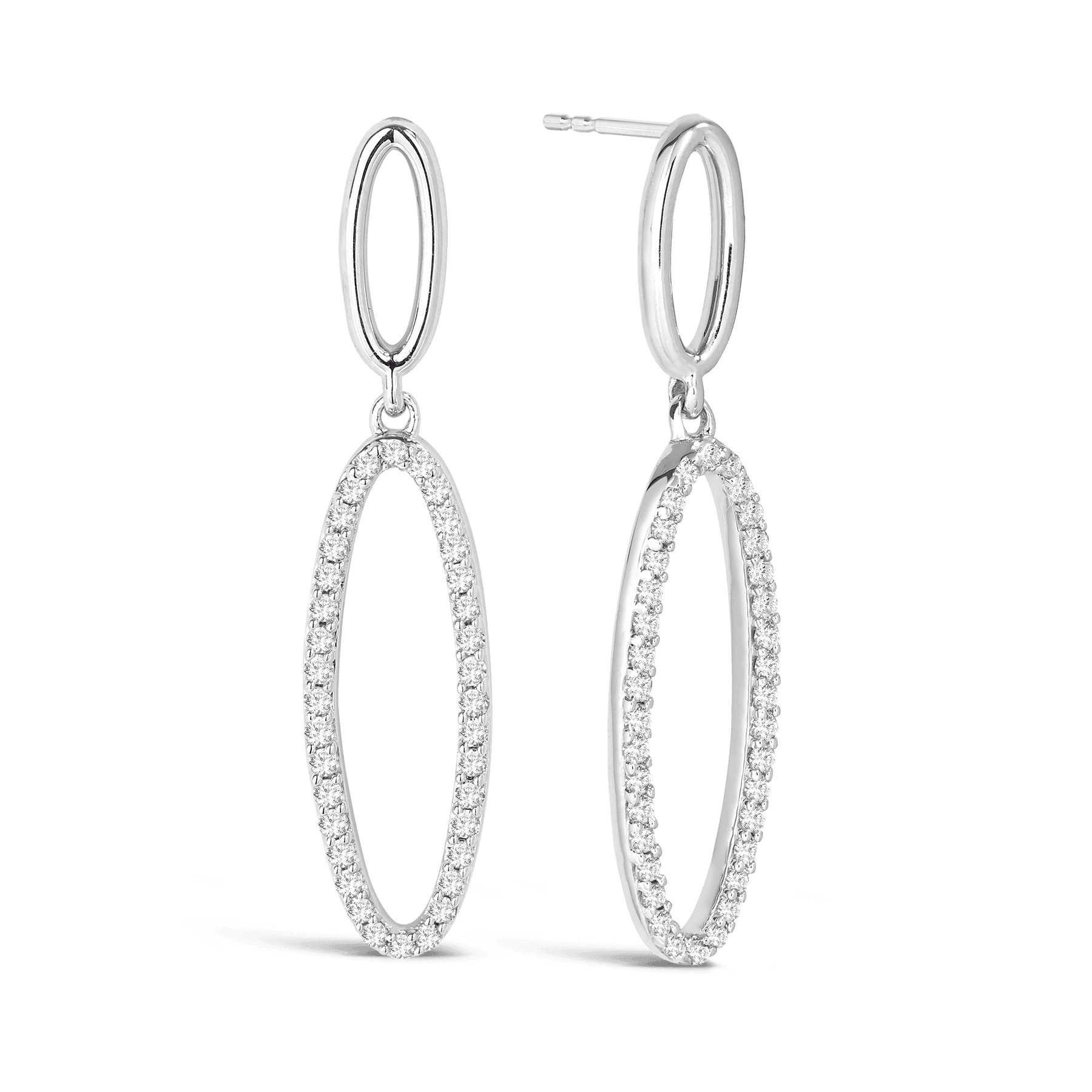 Diamond Oval Shape Drop Earrings in Sterling Silver - Wallace Bishop