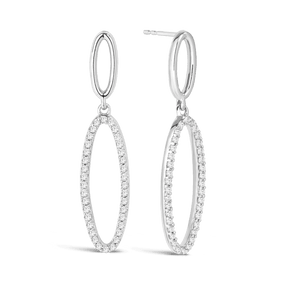 Diamond Oval Shape Drop Earrings in Sterling Silver - Wallace Bishop