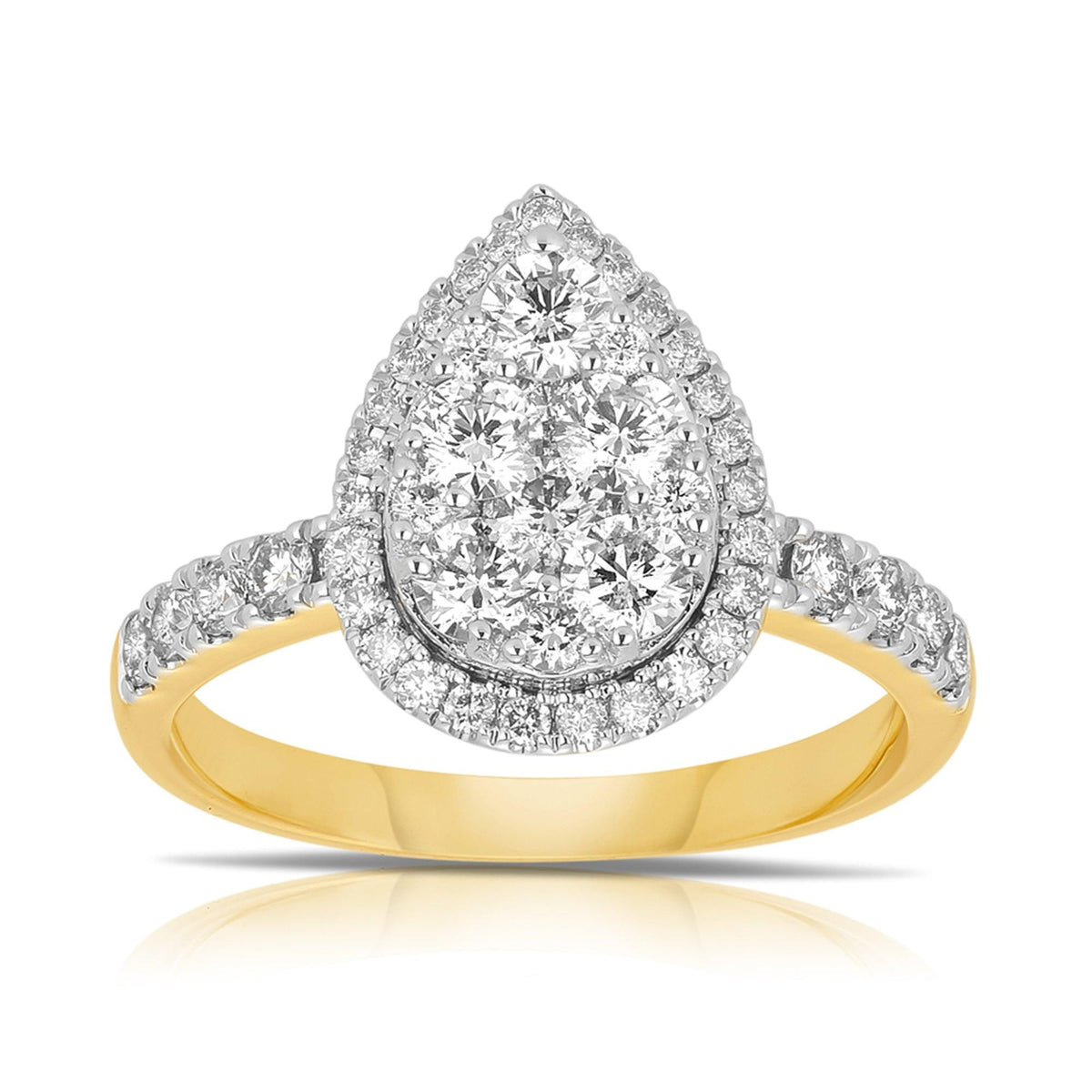 Diamond Pear Cluster Engagement Ring in 9ct Yellow and White Gold TDW 1.20ct - Wallace Bishop