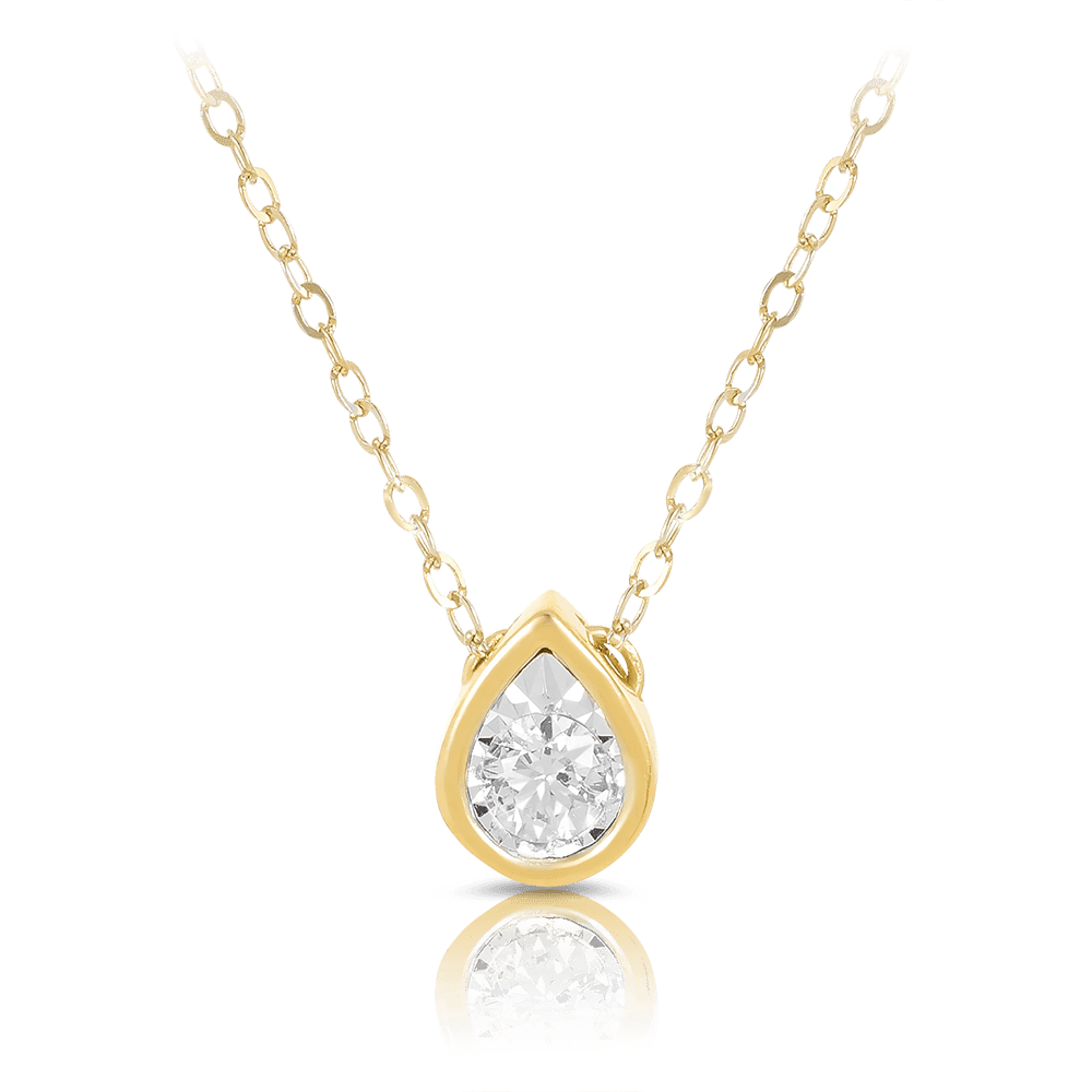 Diamond Pear Necklace in 9ct Yellow Gold TGW 0.10ct - Wallace Bishop