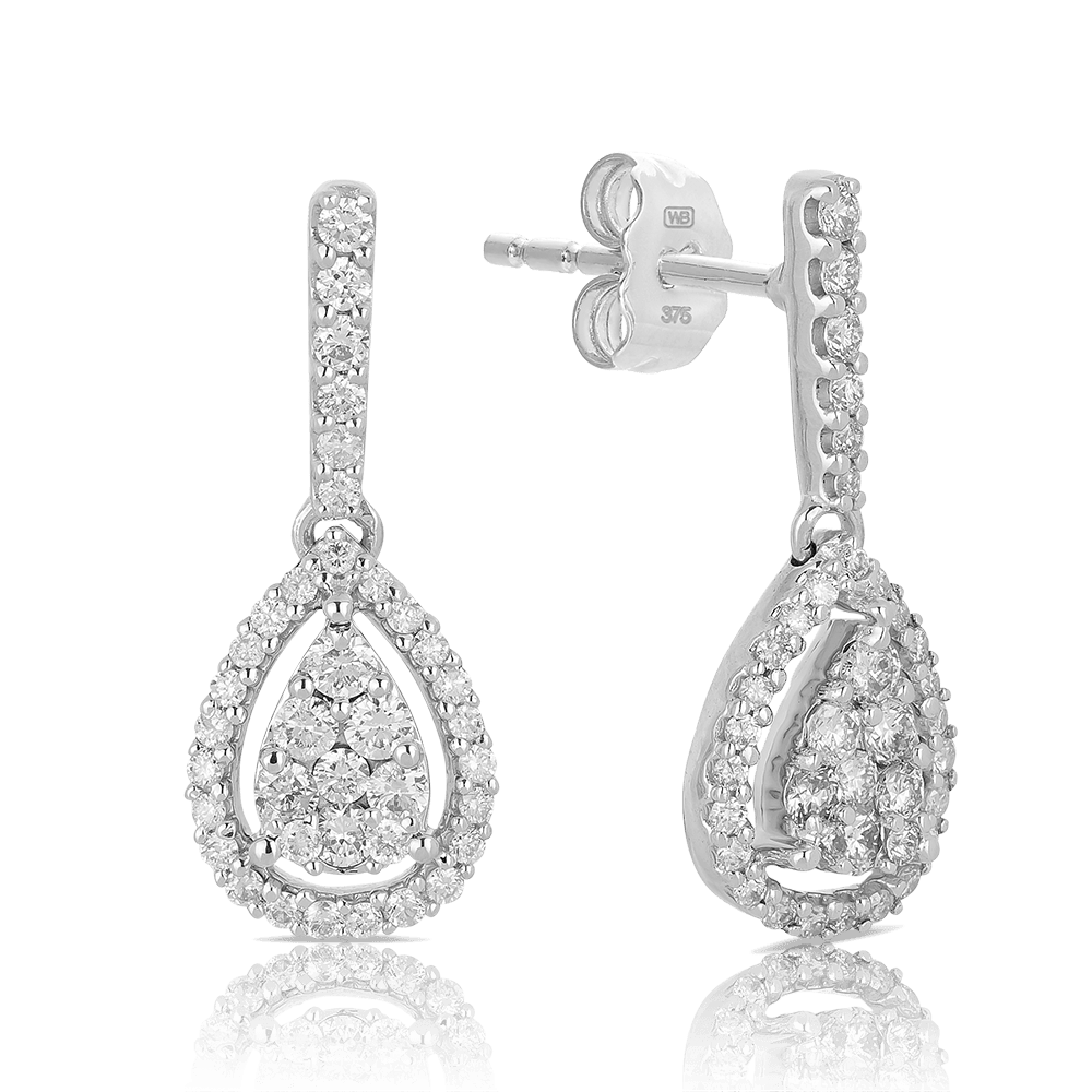 Diamond Pear Shape Cluster Drop Earrings in 9ct White Gold - Wallace Bishop
